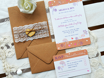 Melissa Invite, RSVP, and two Kraft envelopes